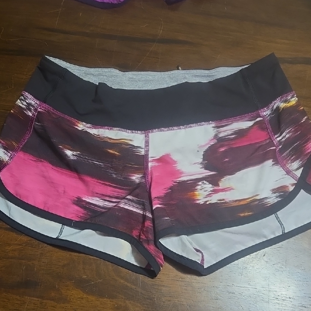 Lululemon Athletica Pink and Black Athletic Shorts with Wide Waistband